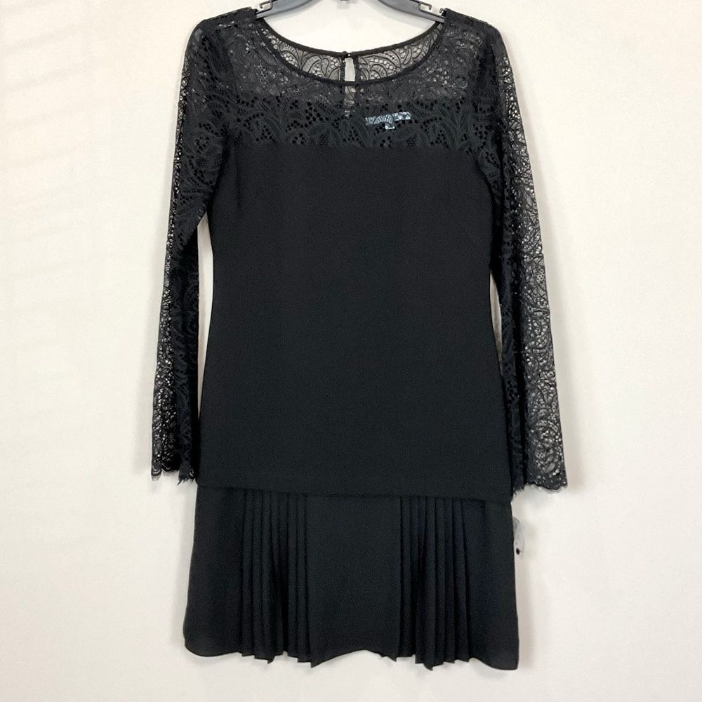 Antonio Melani Black Sheath Dress Long Sleeve Mixed Media Lace Accent Sz 4 New